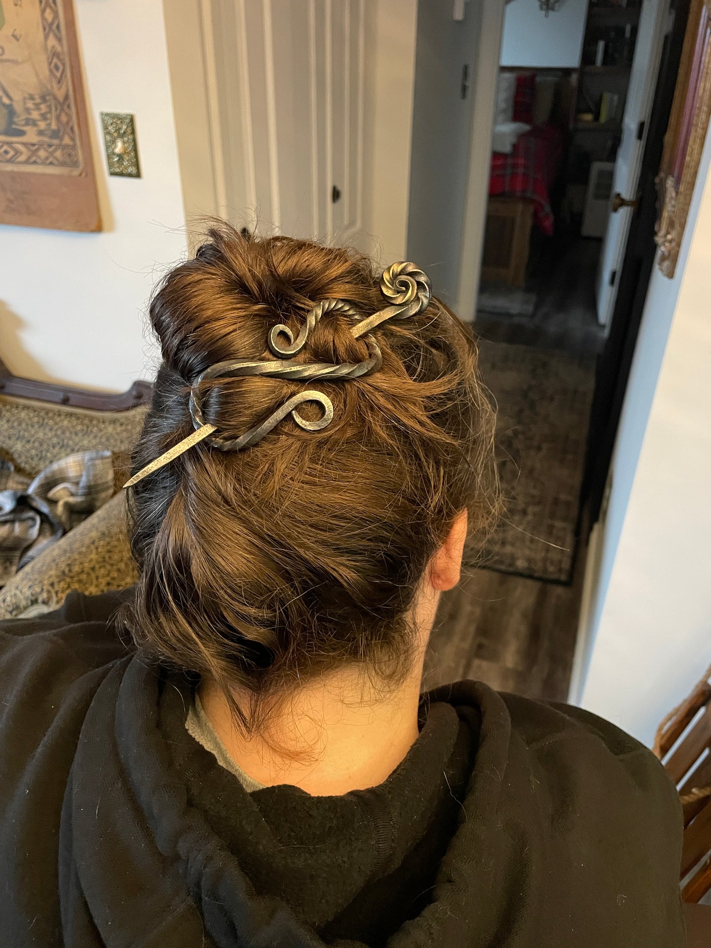 Hand forged hair pin brooch Celtic Viking style